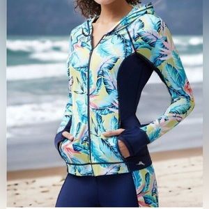 TOMMY BAHAMA Island Active Hooded Nylon Jacket Long Sleeve ZIP Up Swim Top SMALL